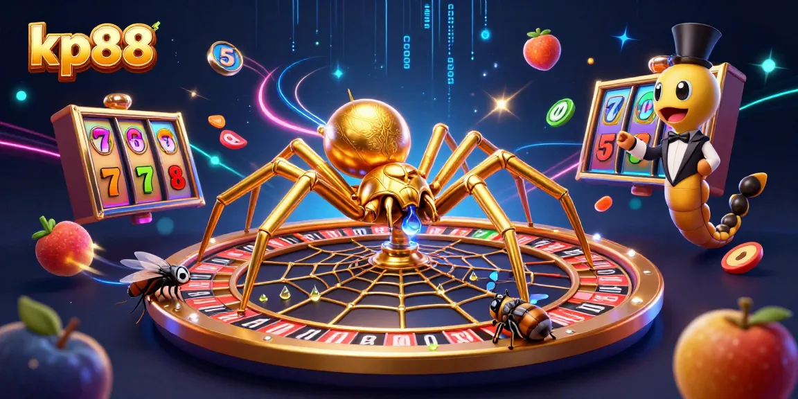 Spin to win at kp88 with a golden roulette wheel and lively slot gameplay.