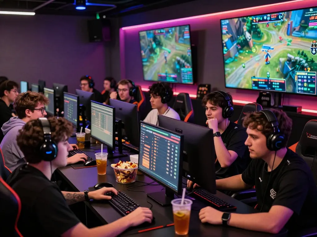 Vibrant esports betting scene in Singapore with enthusiastic gamers and live matches, enhancing the esports betting singapore experience.