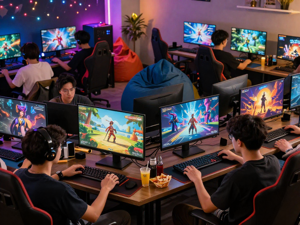 Engaging players enjoying online porn games in a vibrant gaming setup.