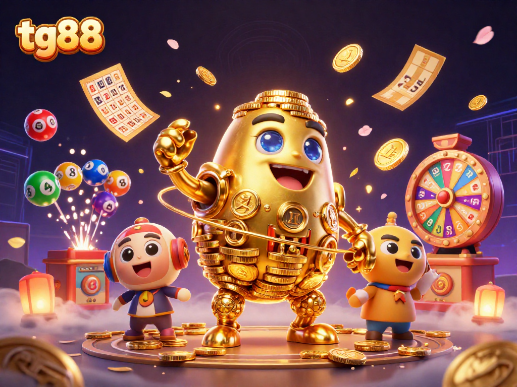 Experience excitement with tg88 as a golden golem surrounded by vibrant lottery elements!