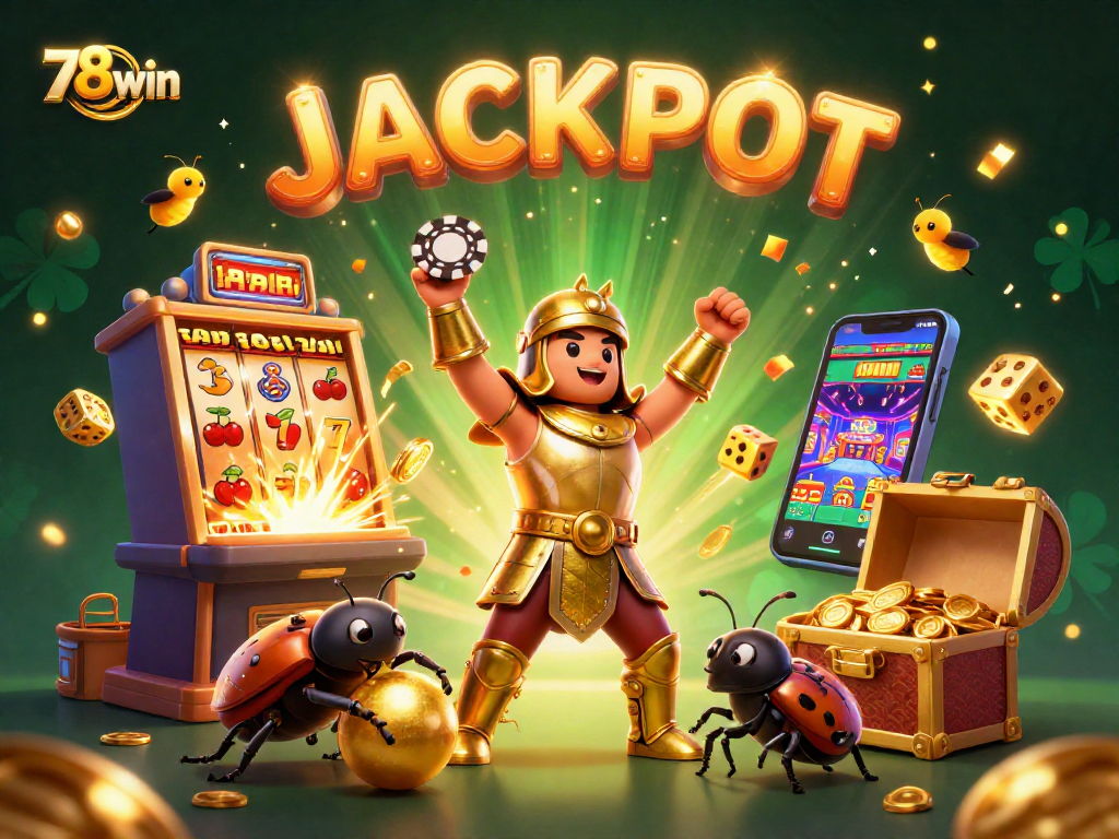 Experience thrilling wins with 78win's 3D cartoon jackpot scene, full of vibrant casino elements and energy.