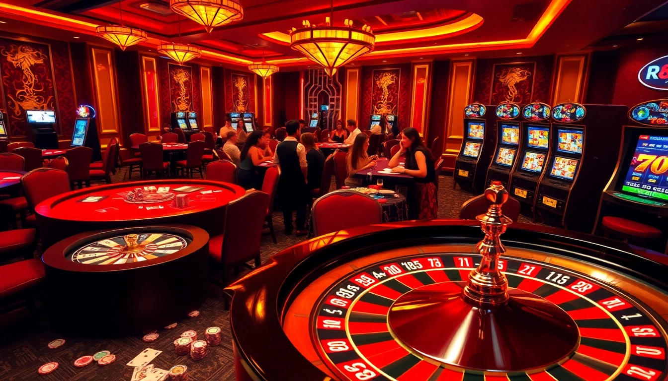 Experience excitement at RR88 with luxurious casino tables, vibrant slot machines, and engaging gameplay.