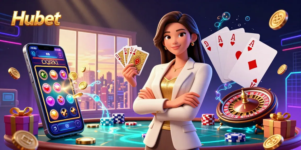 Engage with Hubet's vibrant casino experience featuring a powerful business-woman and dynamic gaming elements.