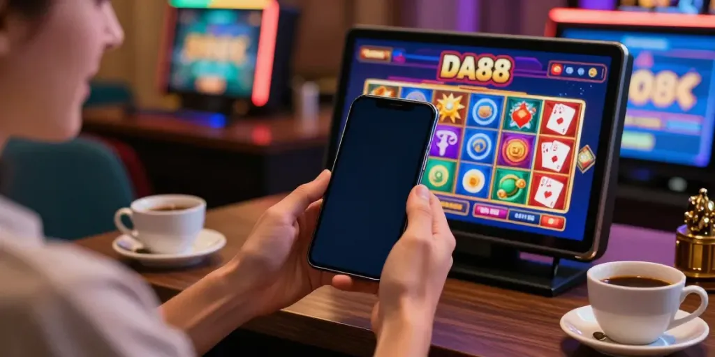 User enjoying DA88 mobile gaming experience with slots and sports bets.