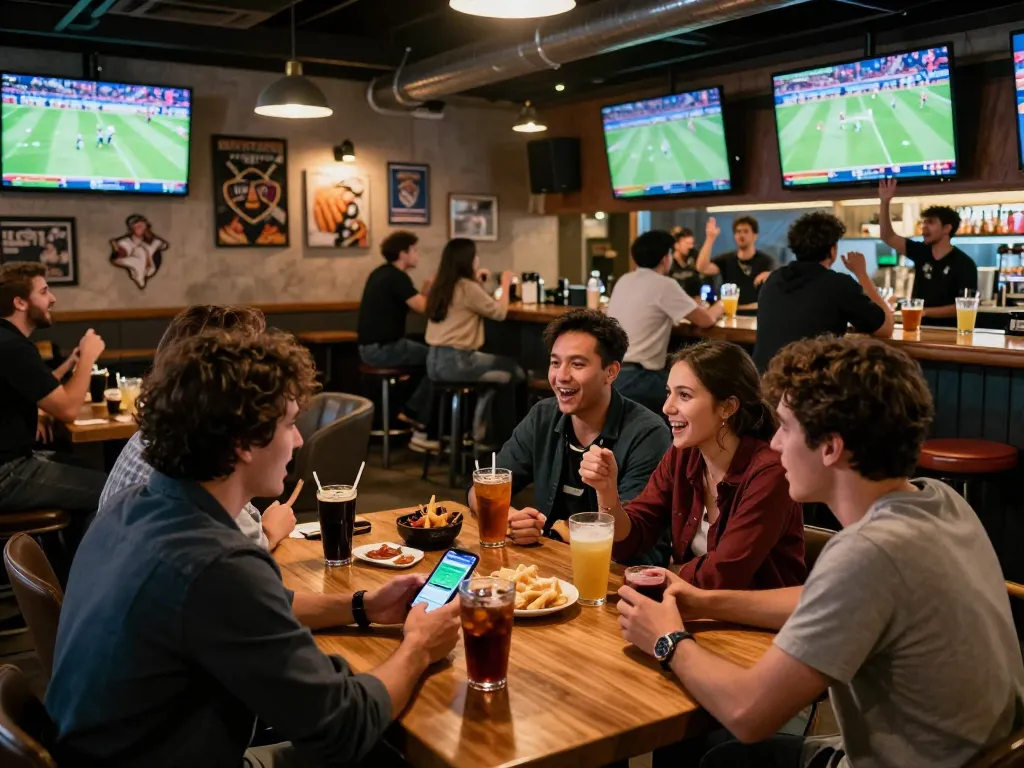 Watch thrilling sports events while engaging with sbobet betting app in a lively sports bar.