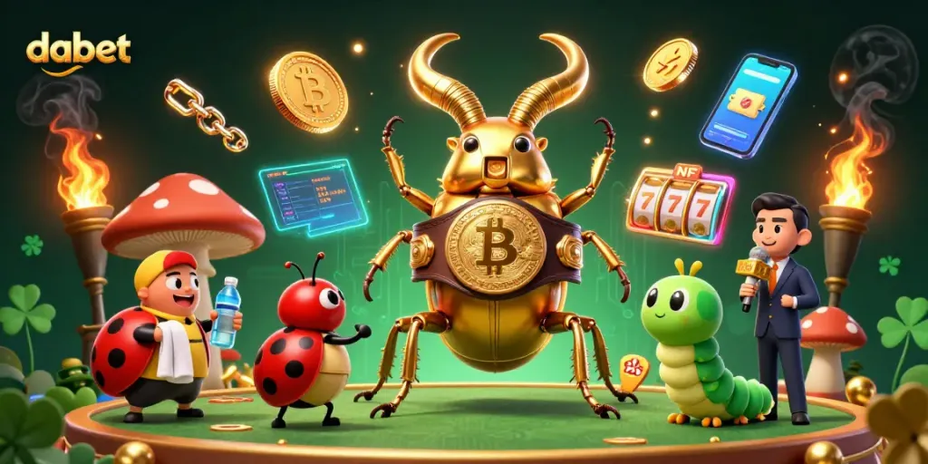 Dabet’s dynamic casino boxing scene showcases a glowing stag beetle and ladybug in action.