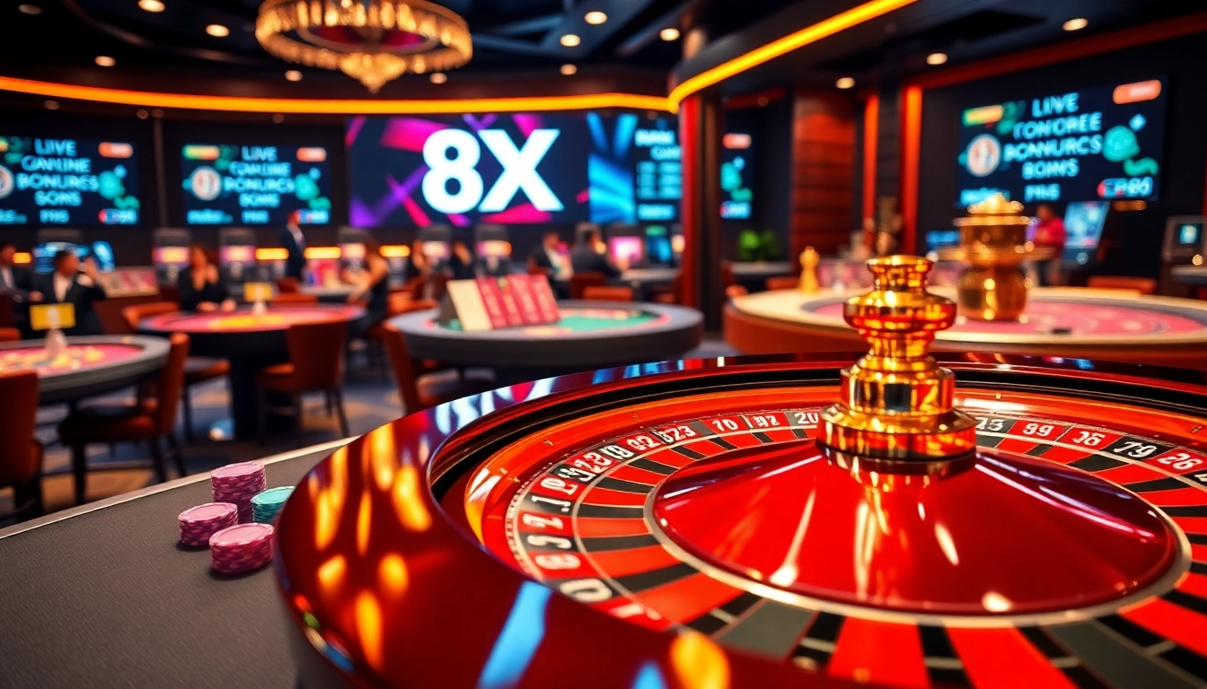 Players enjoying roulette with 8XX branding in a luxurious casino atmosphere