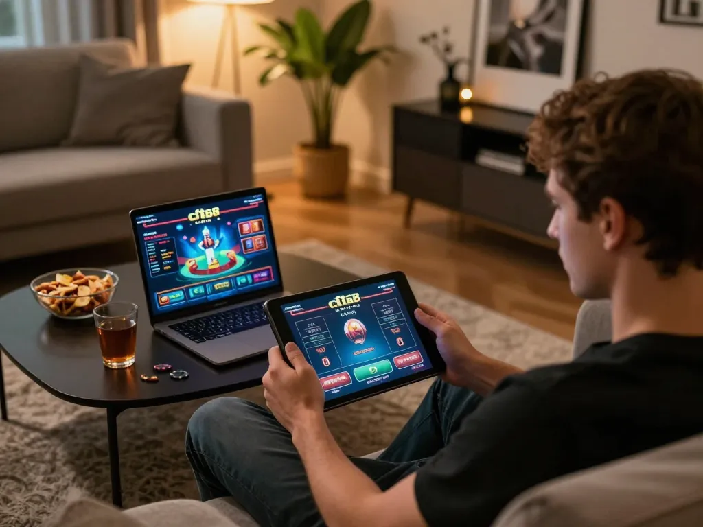 Engaging gameplay on cf68 platform from home, showcasing a cozy gaming atmosphere.