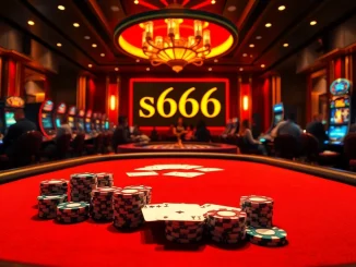 Engage with high-stakes action at the s666 casino poker table featuring vibrant chips and cards.