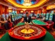 Players enjoying a thrilling gaming experience at the sv88 casino, featuring a luxury roulette wheel and poker tables.