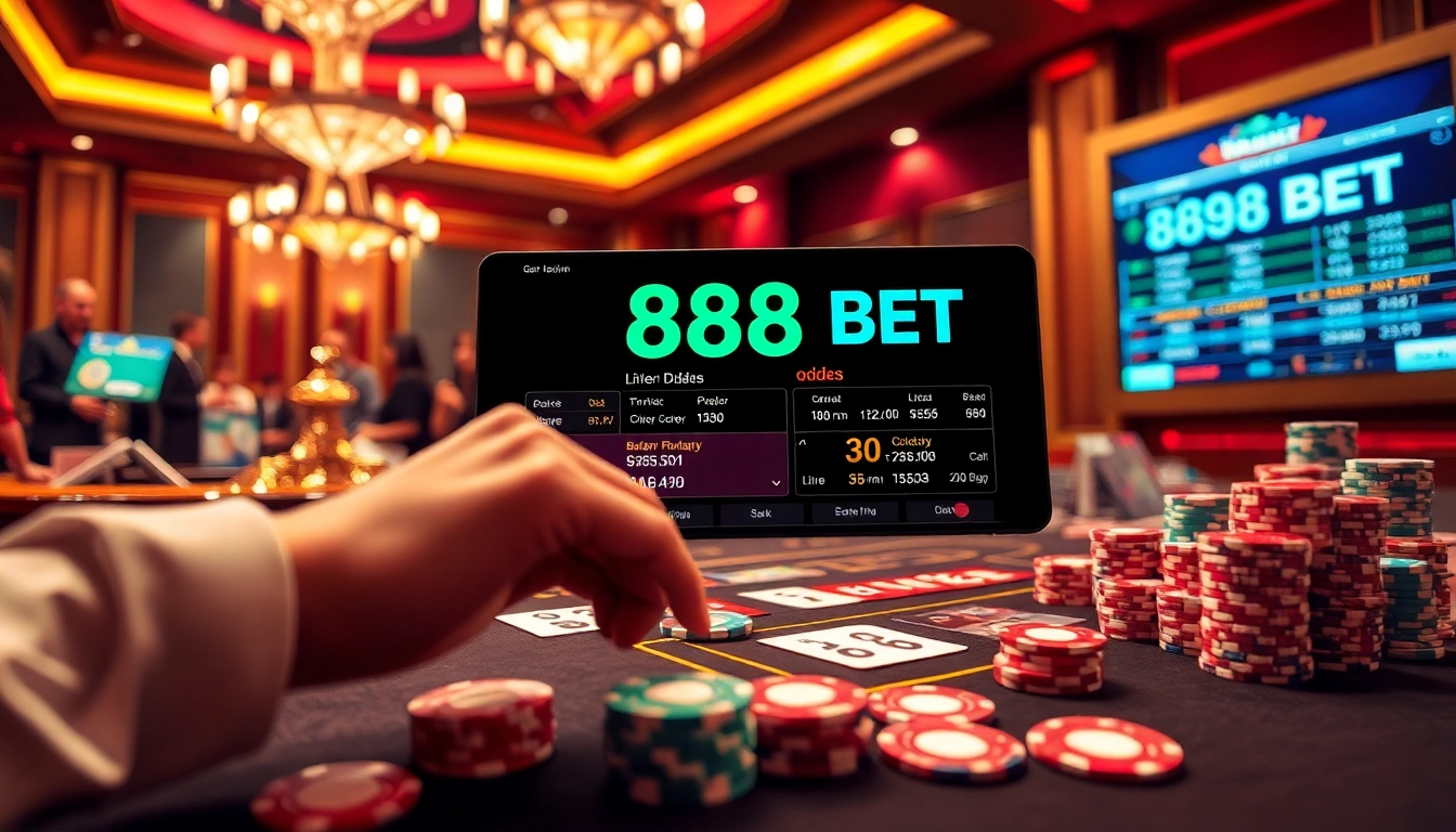 Experience the excitement of 888VND BET as players engage in thrilling casino games, showcasing luxury and action.
