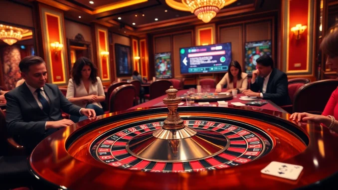 Engaged players enjoying a high-stakes game at https://hb88hz.club/ casino table with vibrant chips and cards.