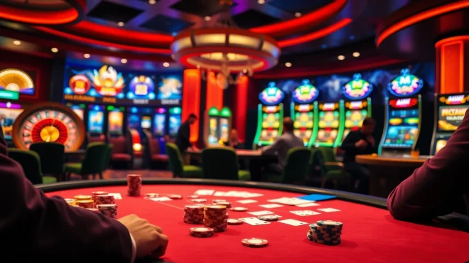 Okwin players placing bets on an exciting casino table with vibrant chips and cards.