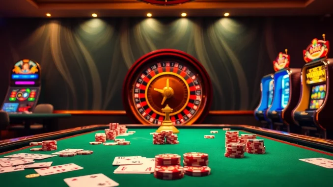 HU 88 gaming action at a luxurious casino with cards and chips on the table.