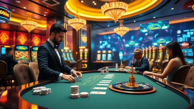 Players engaging at a poker table in a luxurious casino, showcasing the excitement of gambling with 788t elements.