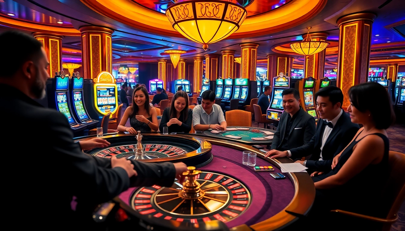 Excited players engaging in thrilling casino games at a reputable nhà cái uy tín.