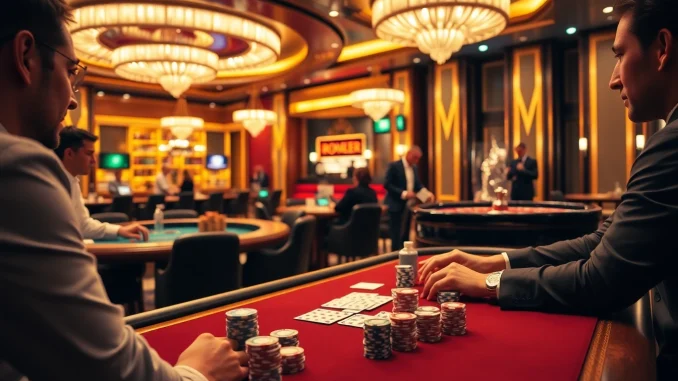 Experience the thrill of fun79 with players enjoying poker at a luxurious casino table.