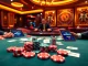 Experience thrilling action at az888's luxurious casino table with vibrant poker chips and professional players.