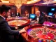 S666 casino players enjoying a thrilling round at a roulette table with vibrant decor.