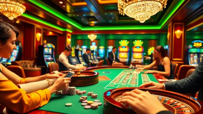 Excited players engaging with 888now's vibrant casino table and digital interface.