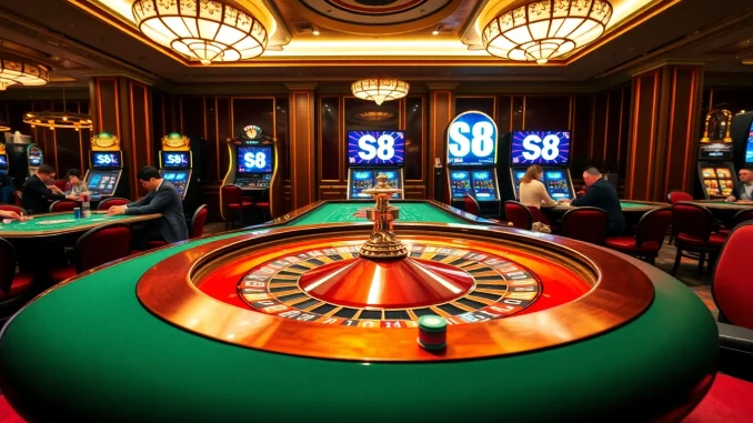 S8 casino players engaging in thrilling game action at elegant tables.