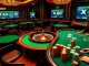XXGG casino scene with vibrant tables and roulette wheel, emphasizing luxury and excitement.