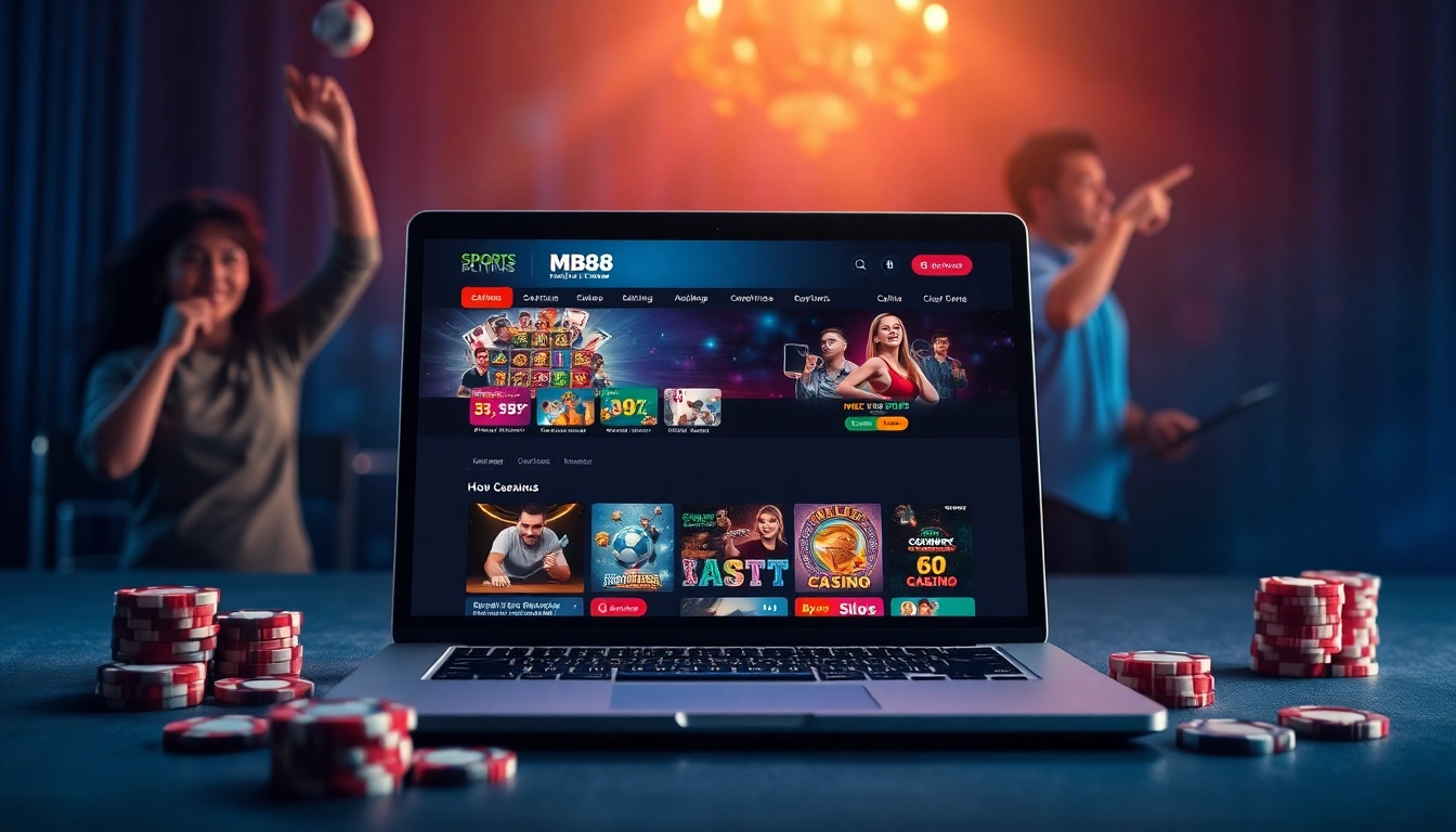 MB88 online gambling interface showcasing sports betting and casino games in a vibrant digital atmosphere.