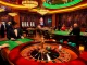 Gamblers enjoying a thrilling game at 789club casino with roulette and poker tables.