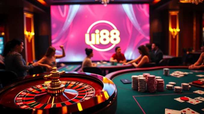 Experience vibrant gambling action at uu88's casino, featuring roulette and poker excitement.