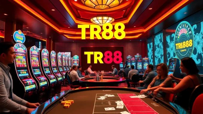 TR88 casino experience with players enjoying vibrant slot machines and poker tables.