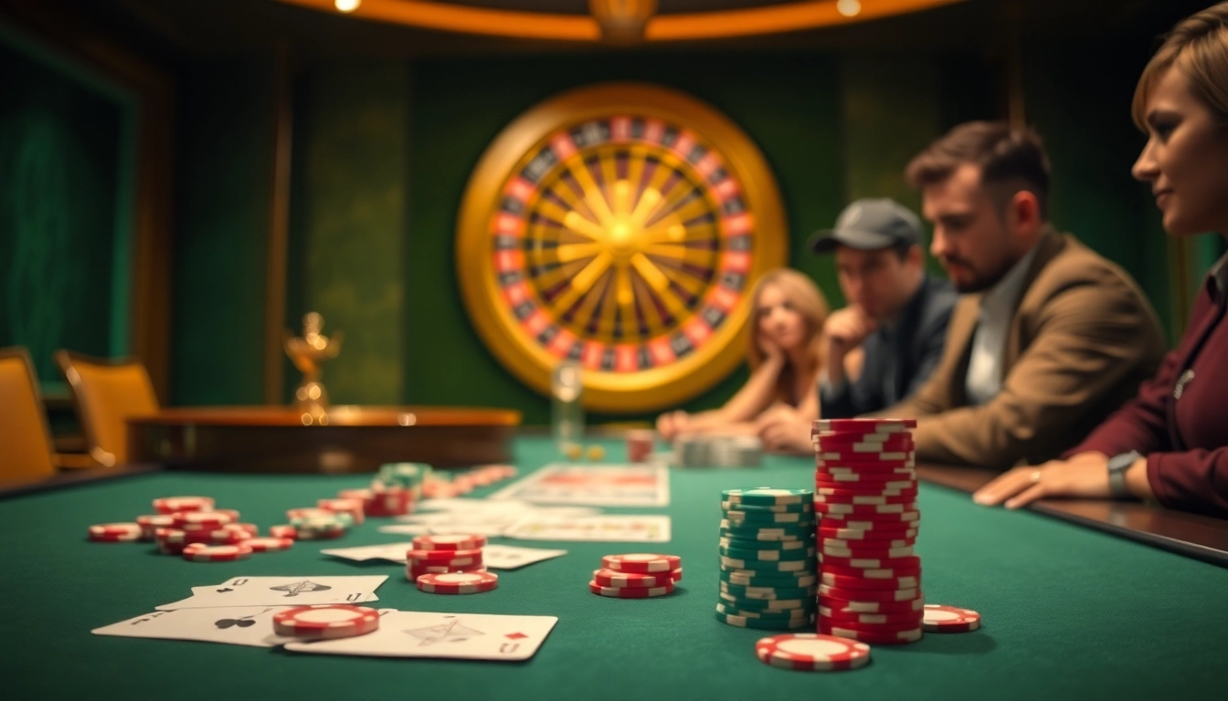 Players enjoying poker and roulette at Hi88 casino, exuding luxury and excitement.