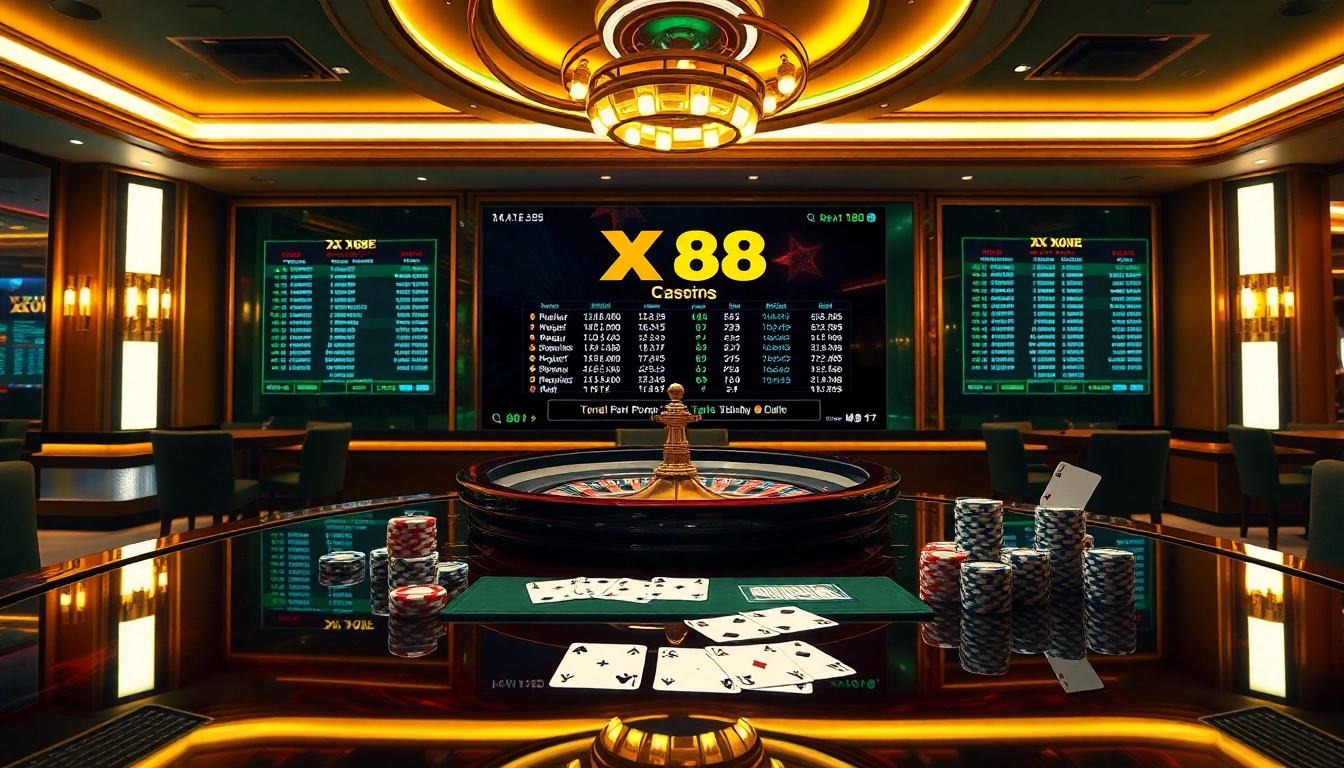 Gambling excitement with XX 88 at a luxurious casino table featuring roulette and poker chips.