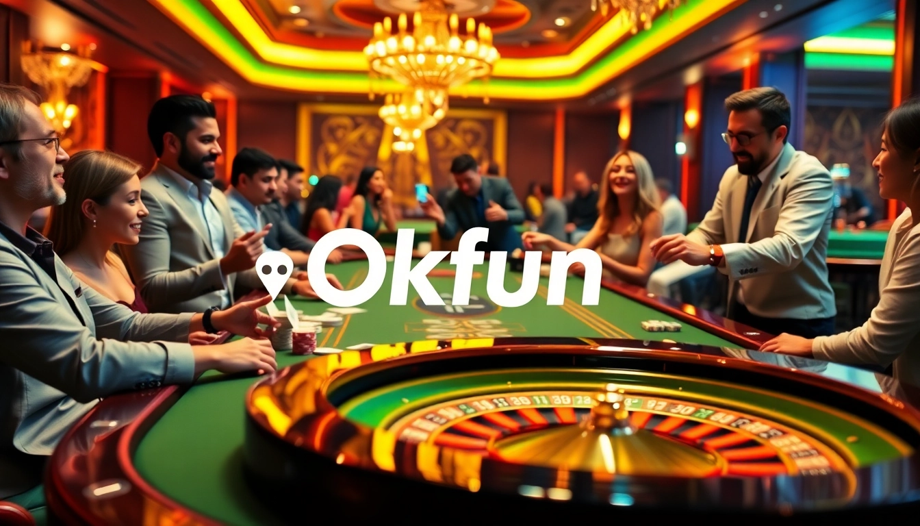 Playing cards and poker chips showcased at a vibrant casino table, representing Okfun's engaging gambling experience.