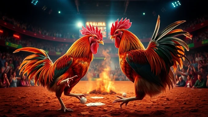 View of đá gà trực tiếp action with fighting roosters and live betting atmosphere