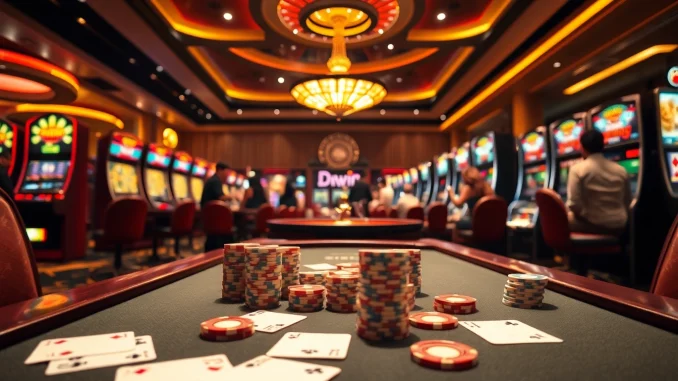 Players enjoying a thrilling game at 98win's vibrant casino with roulette and poker elements.