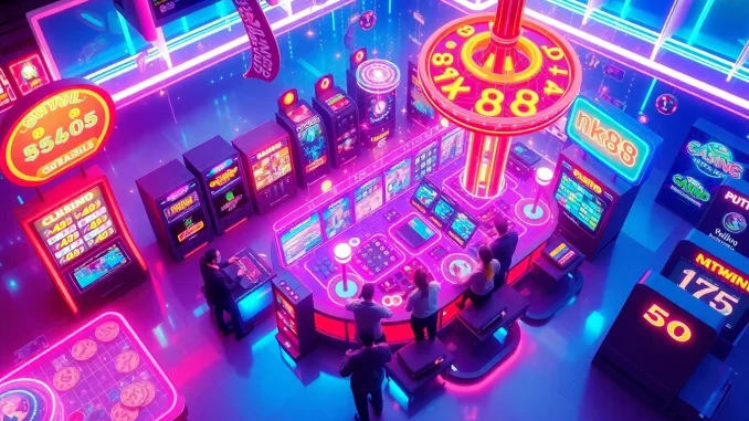 Interactive gaming scene featuring nk88 digital elements and vibrant visuals