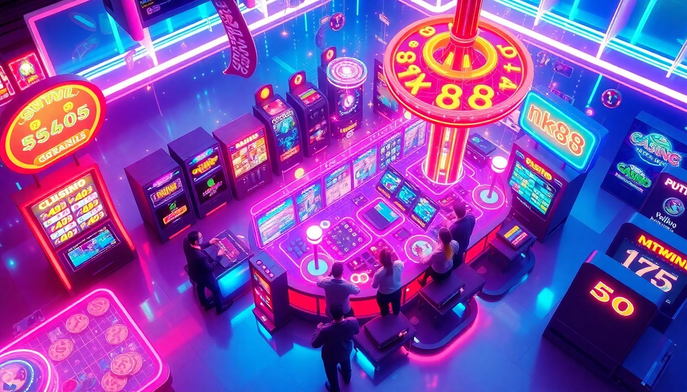 Interactive gaming scene featuring nk88 digital elements and vibrant visuals