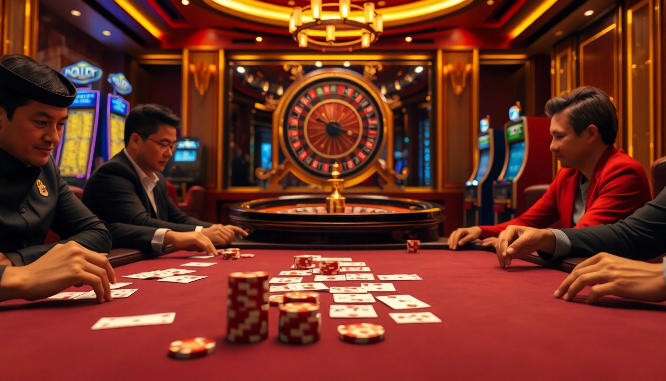 Experience the thrill of Game Bài Đổi Thưởng at a luxurious casino gaming table filled with excitement.