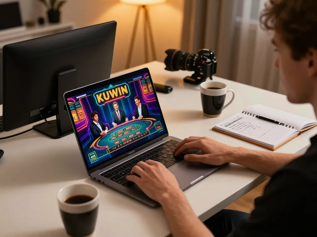 Engaging in kuwin's dynamic online casino gameplay on a stylish desk setup