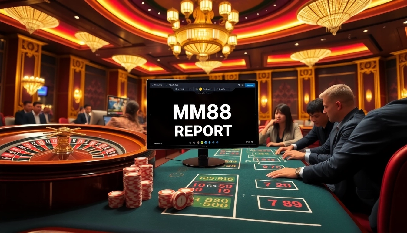 Experience the thrill of MM88 report with vibrant casino visuals featuring poker chips and roulette.
