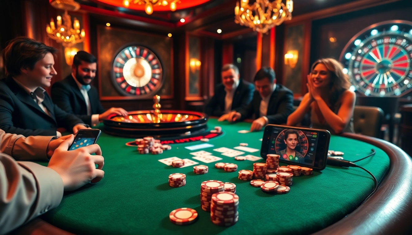Kuwin players enthusiastically engage in a high-stakes poker game at a luxurious casino.