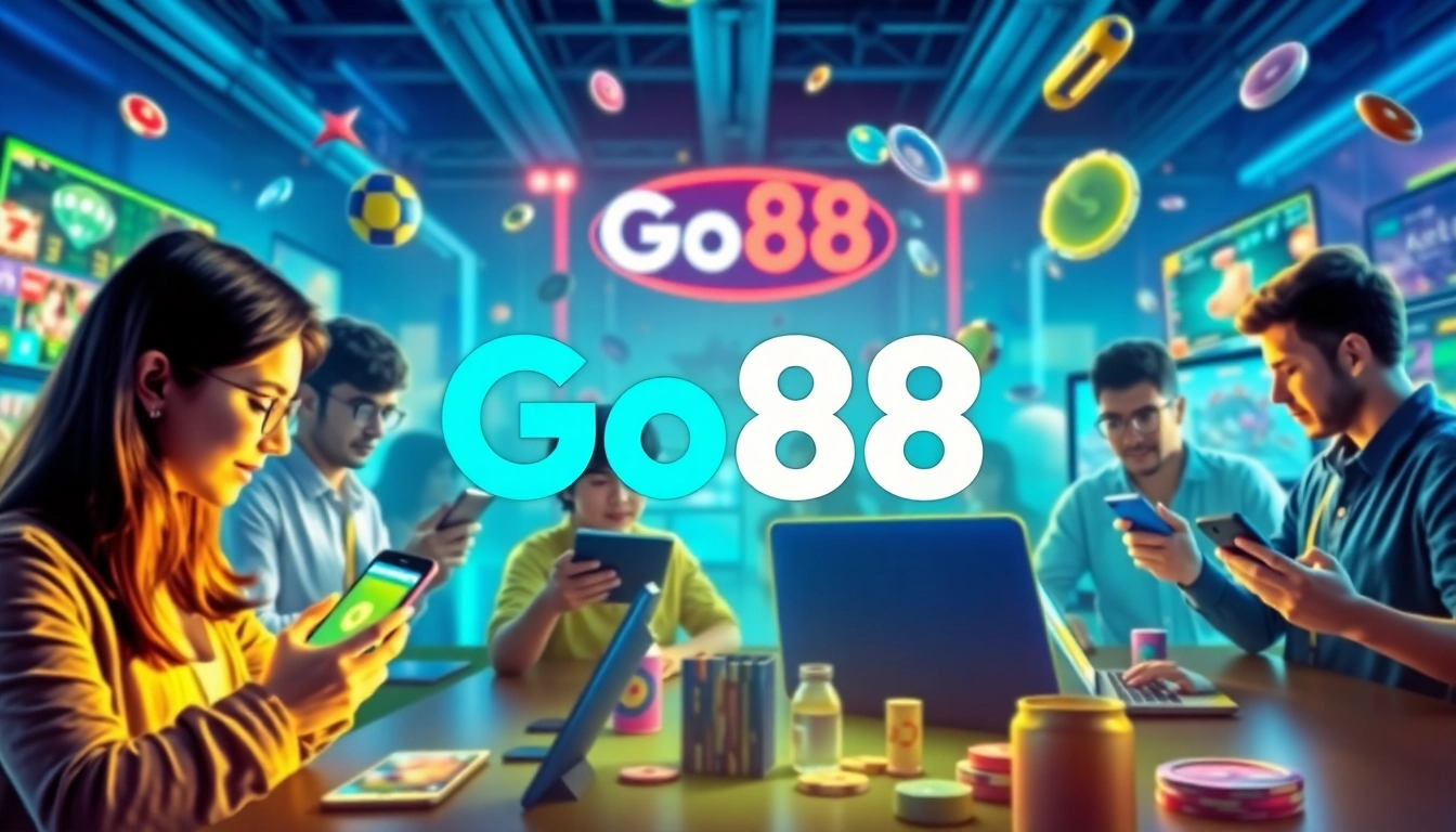 Exciting online gaming scene showcasing Go88's vibrant platform with users interacting on various devices.
