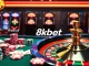 8kbet gaming scene showcasing luxury casino elements with poker chips, cards, and roulette.