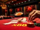 x88 players strategically placing bets at a luxurious casino poker table with vibrant chips
