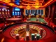 Experience the excitement of high-stakes gambling at https://bl555.training/ with a luxurious casino scene featuring vibrant roulette tables and eager players.