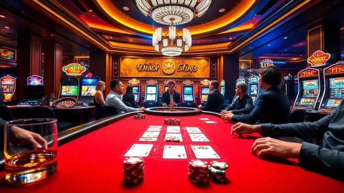 Engaging poker scene featuring F8BET chips and cards, showcasing a luxurious casino environment.
