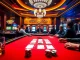 Engaging poker scene featuring F8BET chips and cards, showcasing a luxurious casino environment.