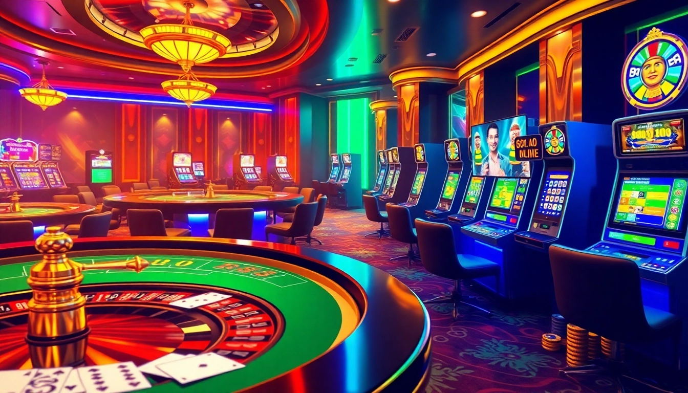 Experience thrilling online gambling at https://888vina.com/ featuring elegant casino tables and lively slot machines.