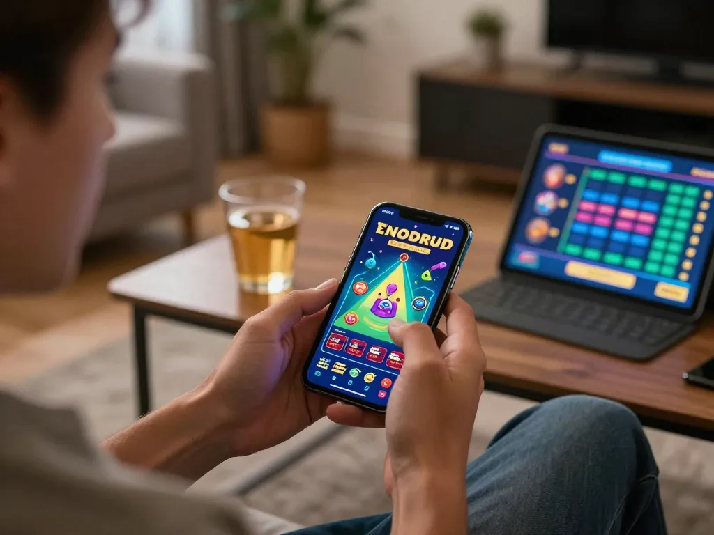 Engaging with XXGG mobile casino app in a cozy living room while enjoying responsible gaming.