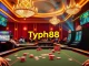 Experience the excitement of Typhu88 with colorful poker chips and a vibrant casino table filled with players.